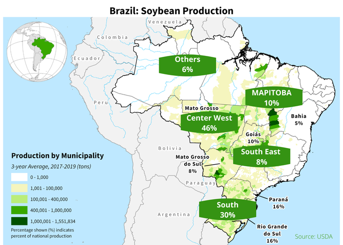 Map of Brazil soybean production
