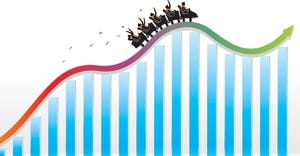 Roller coaster economy moving upwards illustration