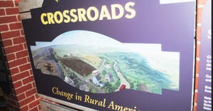 The welcome panel to the Smithsonian exhibit, “Crossroads: Change in Rural America,” 
