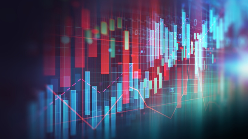 LED screen with financial market graph