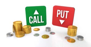 Call and put stock market signs with coins