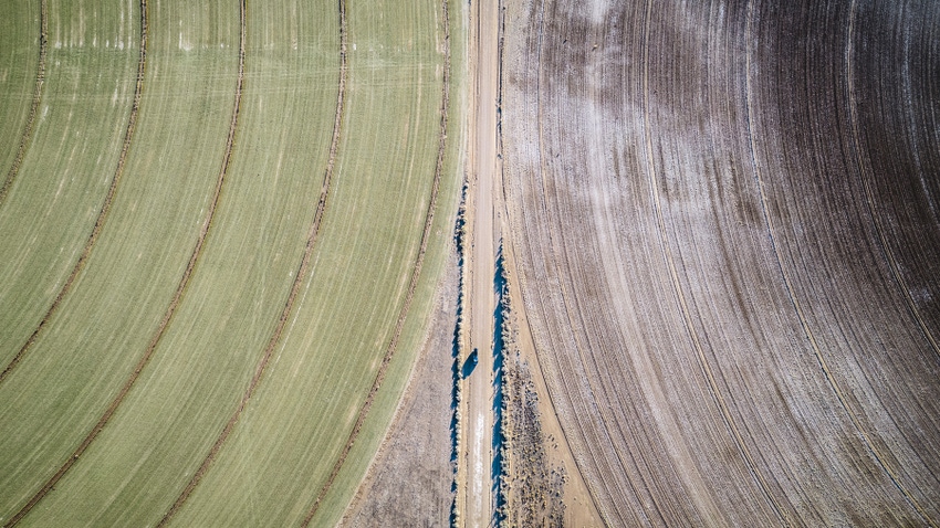 Aerial view of agricultural cropland