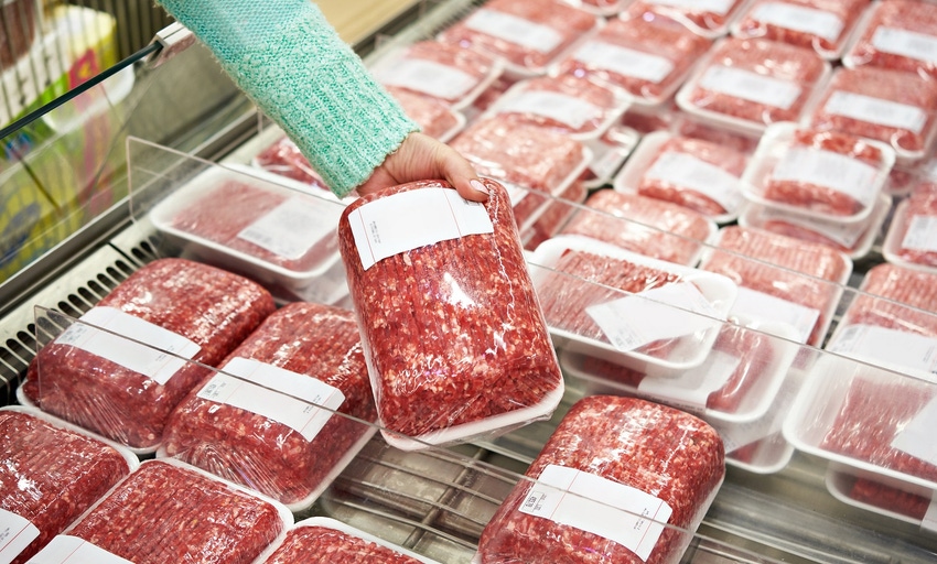 Ground beef in the meat case