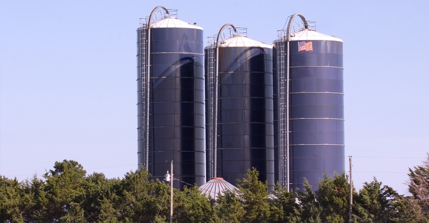 Three storage silos in the fall