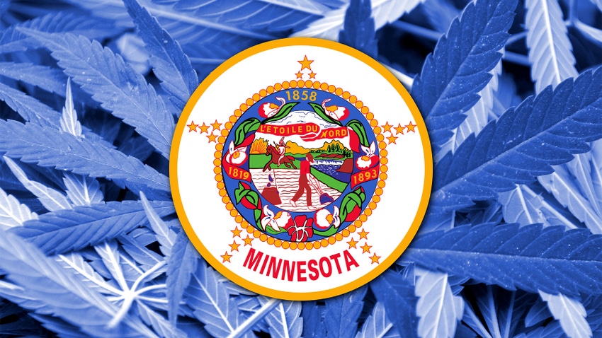 Minnesota farming emblem against a hemp plant background