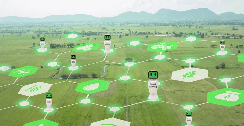 Aerial view of agricultural data and smart farming concept