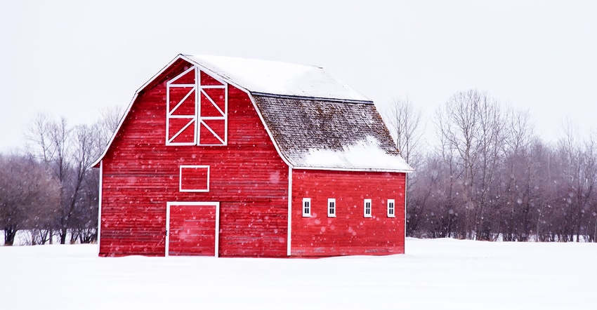 Red barn in the snow