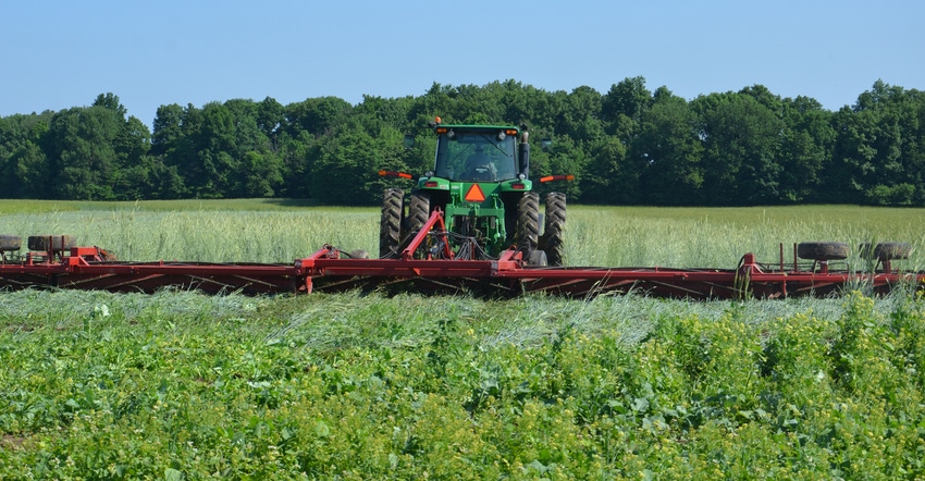 tractor crimping cover crop