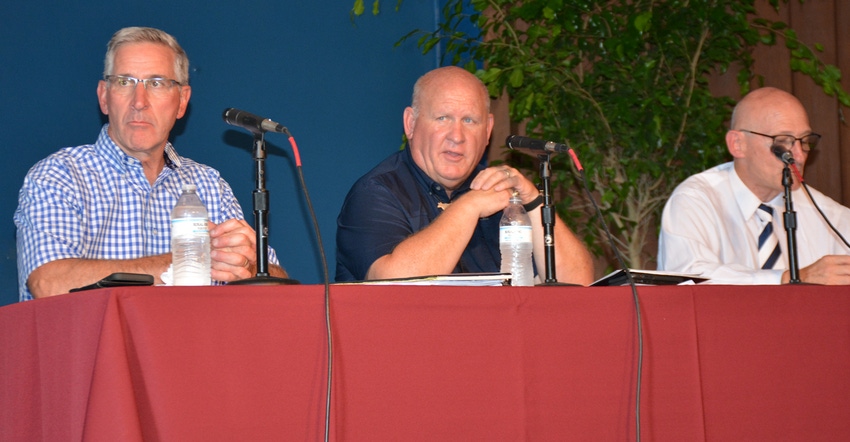 Russell Redding, Glenn “GT” Thompson and Richard Roush address a question during a listening session at Ag Progress Days