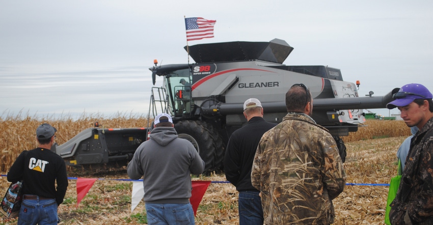 A modern Gleaner combine shows its stuff during corn harvest demonstrations at Husker Harvest Days 