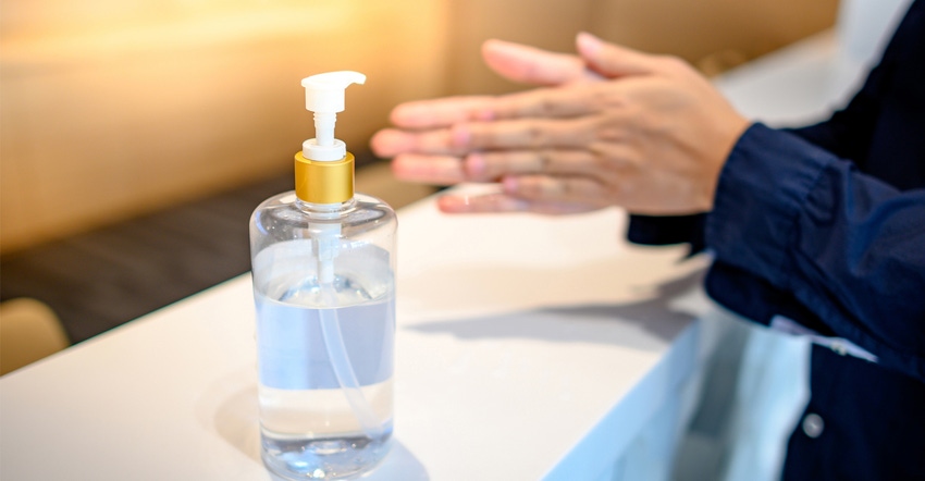 Washing Hands By Alcohol Sanitizers From Bottle