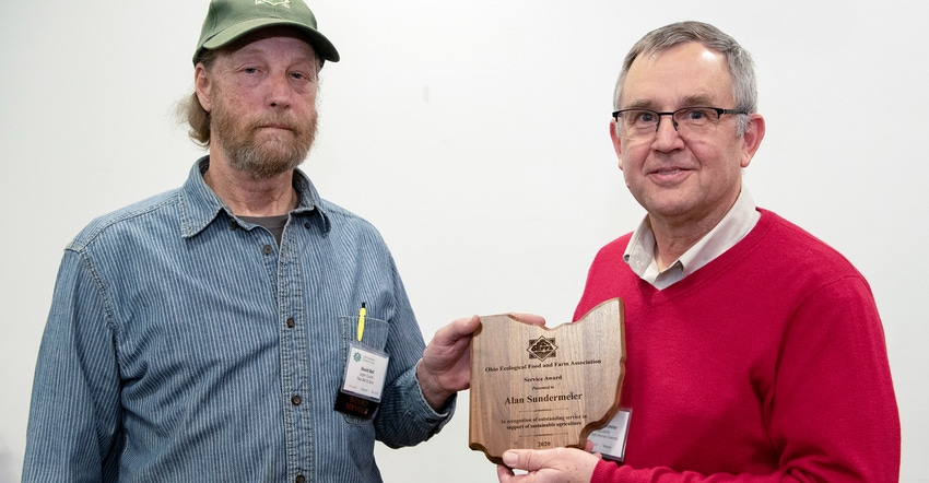 David Bell, left, and Alan Sundermeier were recently honored by the Ohio Ecological Food and Farm Association for stewardship