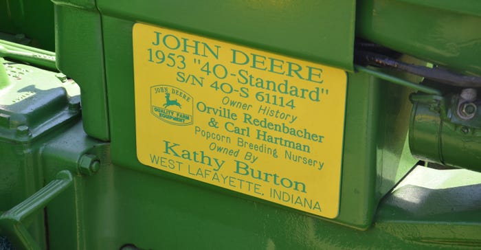 John Deere 40 tractor owner history plaque 