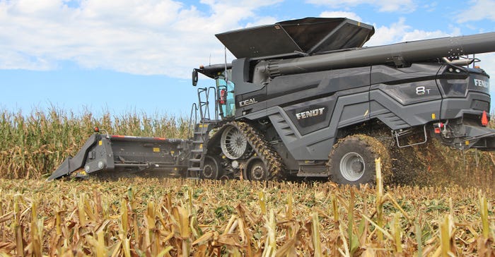 combine harvesting corn