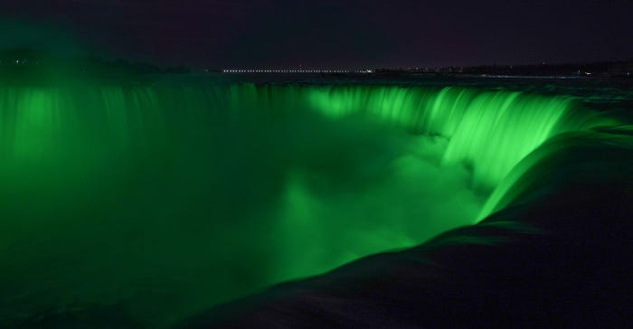 NiagaraFalls glowing in green.