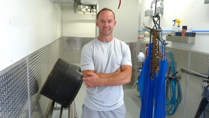 Alex Lease in his meat-processing facility Alex Lease in his meat-processing facility