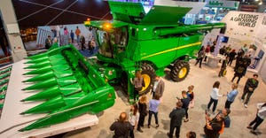 A John Deere s770 combine with AI capabilities is shown at the Las Vegas Convention Center during CES 2019 in Las Vegas on Ja