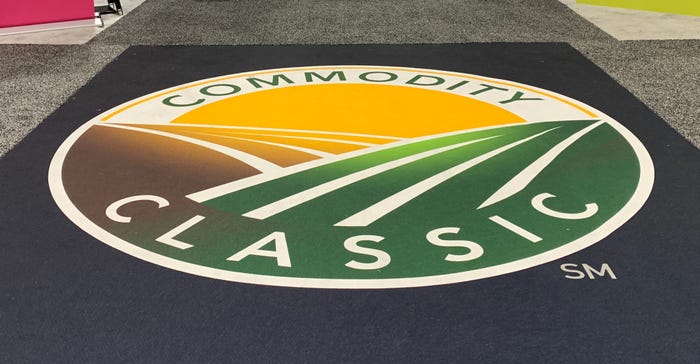 Commodity Classic logo on rug on show floor
