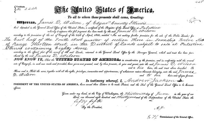 land sale document from 1831