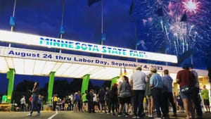Lines of fairgoers at Minnesota State Fair entrance 