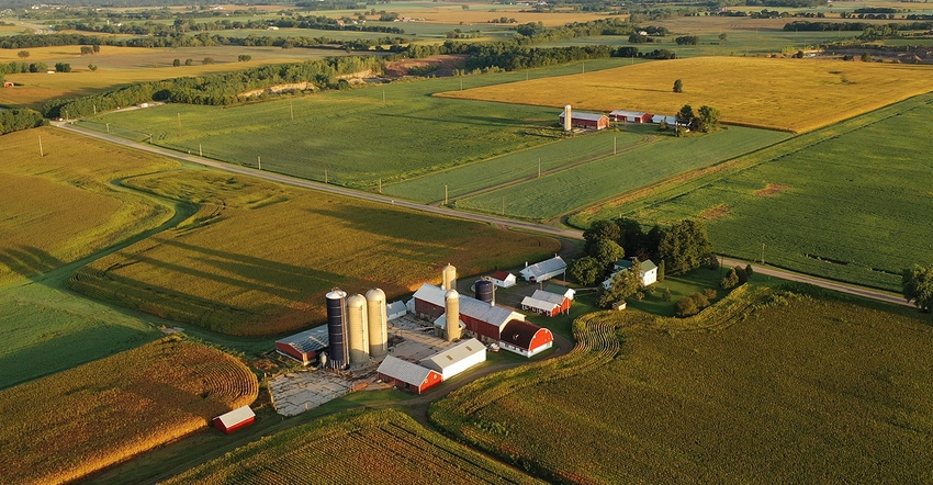 Aerial view of midwest farm