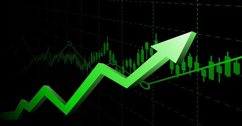 Abstract financial graph with uptrend line and arrows