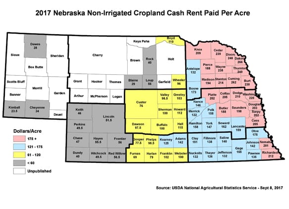 Highest cash rent rates in state can found in northeast Nebraska