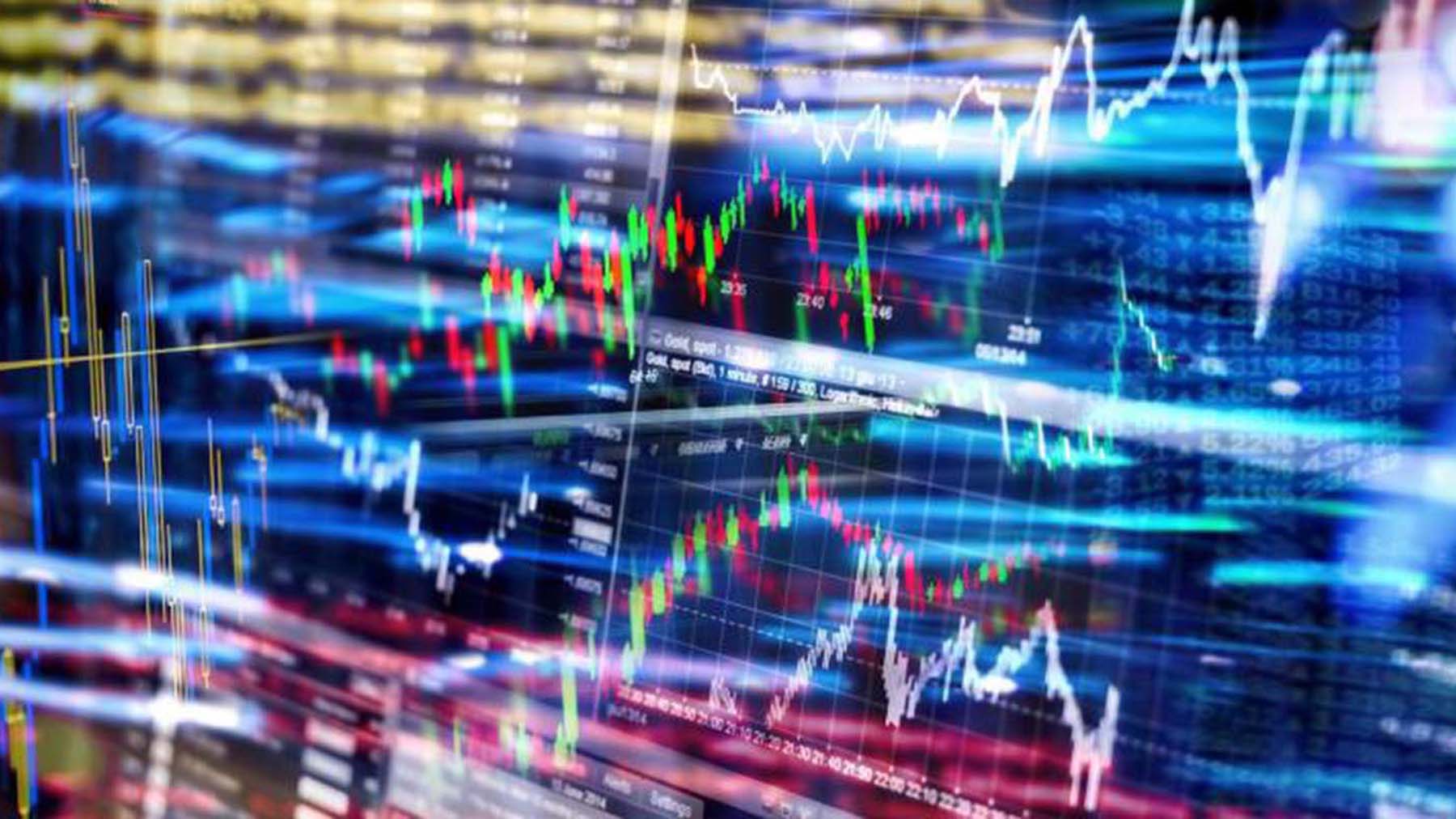 Volatile market chart on LED screen