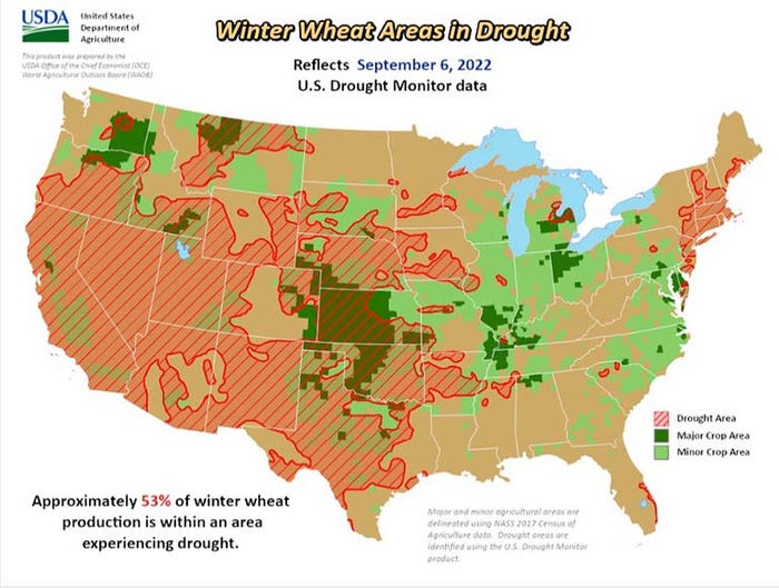 Map of U.S. winter wheat areas in drought