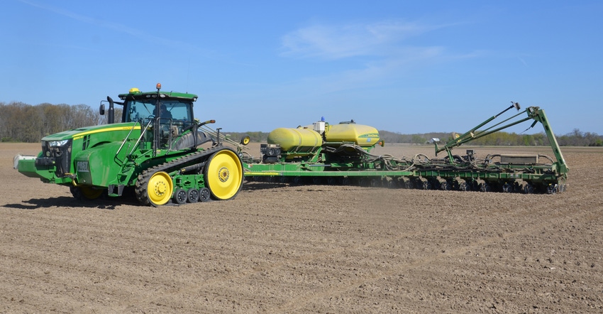 John Deere tractor and planting equipment in the 2022 Corn Watch field