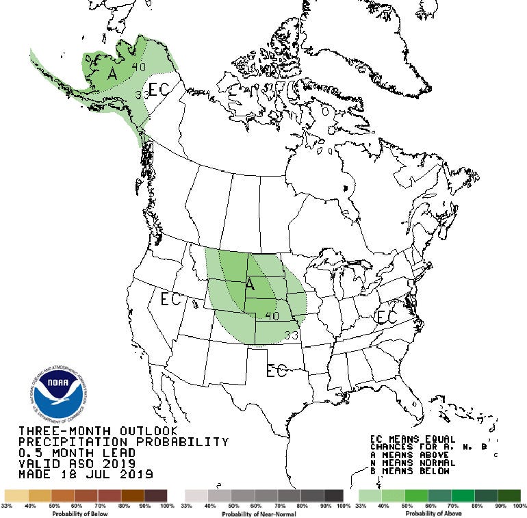 Precipitation outlook for August through October 2019