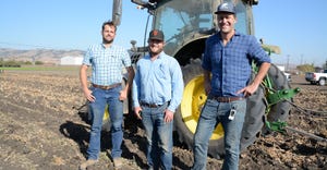 Bear Flag co-founder Igino Cafiero with operations manager Daniel Carmichael (l) and California farmer Brent McKinsey, middle