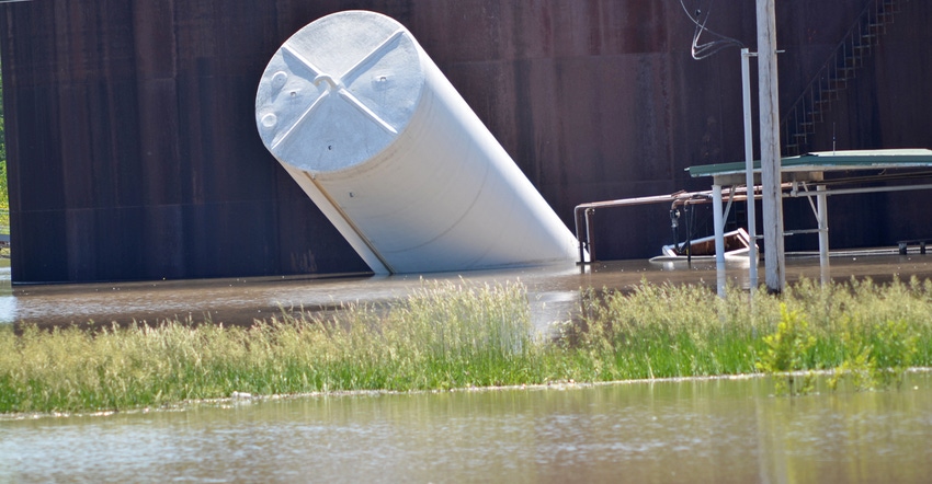 container carried downstream due to flooding