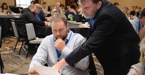 CPA and boot camp instructor Paul Neiffer offers advice to an attendee at the 2019 Ag Finance Boot Camp.