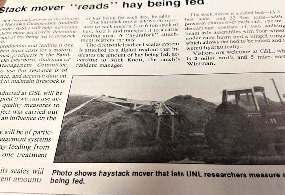 An article published in the Sept. 2, 1989 issue of Nebraska Farmer touts a new haystack mover 