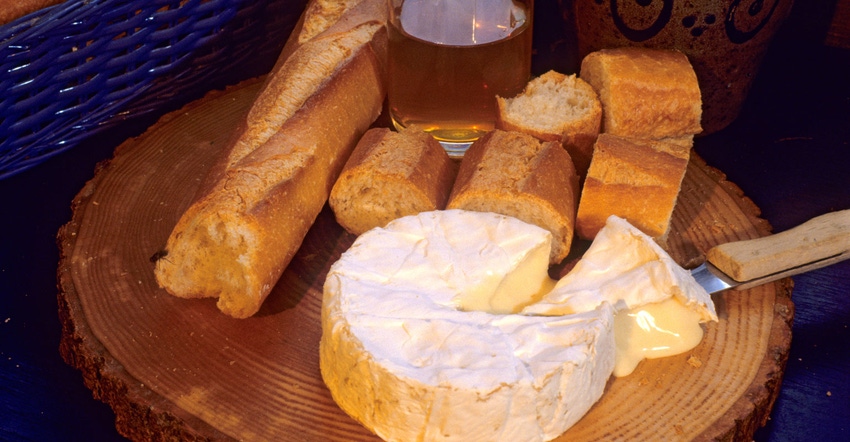 Camembert, baguette and cider snack