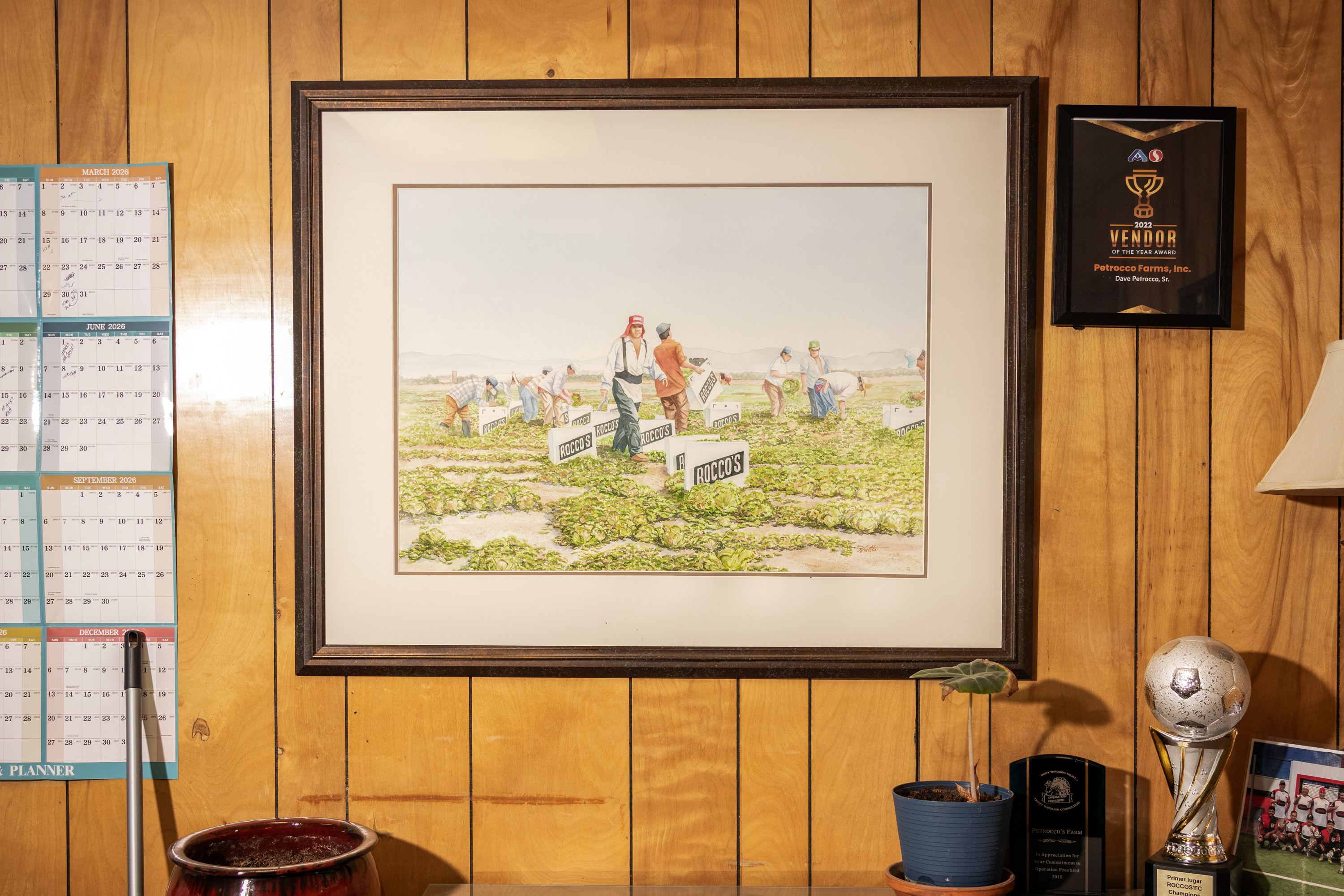 A painting of workers in the office at Petrocco Farms. Photographer: Chet Strange/Bloomberg