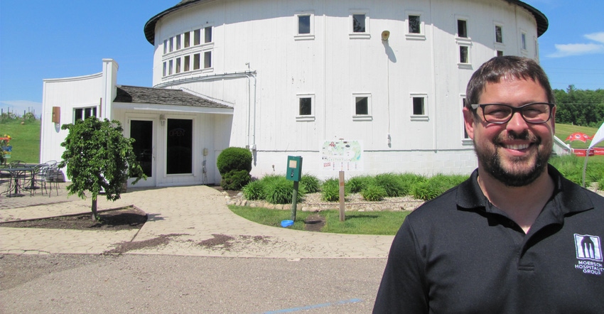 Matt Moersch in front of his family owned Round Barn Winery & Restaurant.