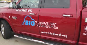 red truck with BIODIESEL sign on side