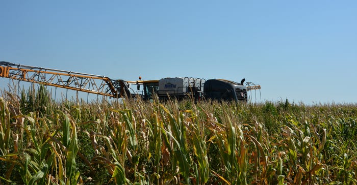 The Hagie Montag Interseeder mounts a Montag fortifier on top a standard Hagie spray rig 