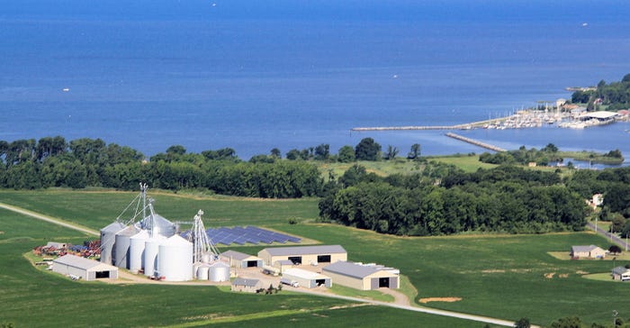 Aerial view of Rock Hall, Md., farm owned by Trey Hill 