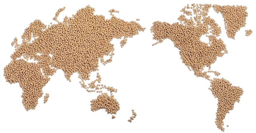 world map made of soybeans