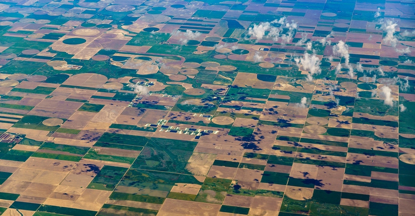 Aerial view of fields in Kansas