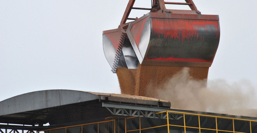 U.S. soybeans being offloaded at a China port