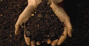 Close-up of persons hands cupping heap of soil
