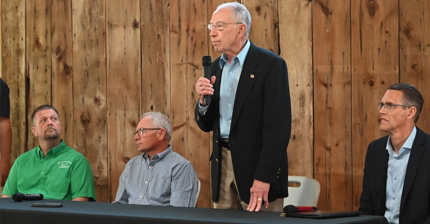 Iowa cattlemen Dustin Puhrmann and Brad Kooima, along with Sen. Chuck Grassley and Rep. Randy Feenstra to discuss the recent Iowa cattlemen Dustin Puhrmann and Brad Kooima, along with Sen. Chuck Grassley and Rep. Randy Feenstra to discuss the recent