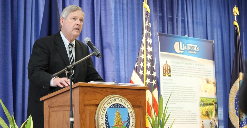 U.S. Secretary of Agriculture Tom Vilsack speaks at Lincoln University in Jefferson City, Mo.