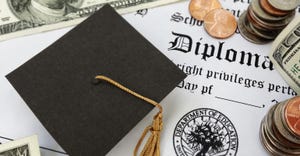 Graduation cap, money and diploma
