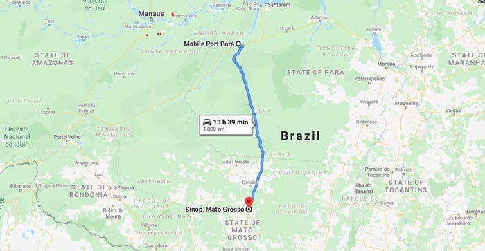 Highway BR-163 will provide cheaper transport costs between soybean-producing Sinop, Mato Grosso, and the exporting port of Itaituba.