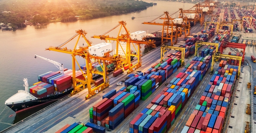 Logistics and transportation of Container Cargo ship and Cargo plane with working crane bridge in shipyard at sunrise, logist Logistics and transportation of Container Cargo ship and Cargo plane with working crane bridge in shipyard at sunrise, logist